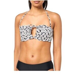 Hugo Boss HUGO Red Label Branded-Strap Ruffled Bandeau Sz L NWT Blk W/ Daisies